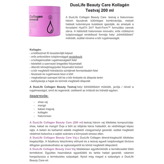 DuoLife Collagen Body Butter - Kollagénes testvaj